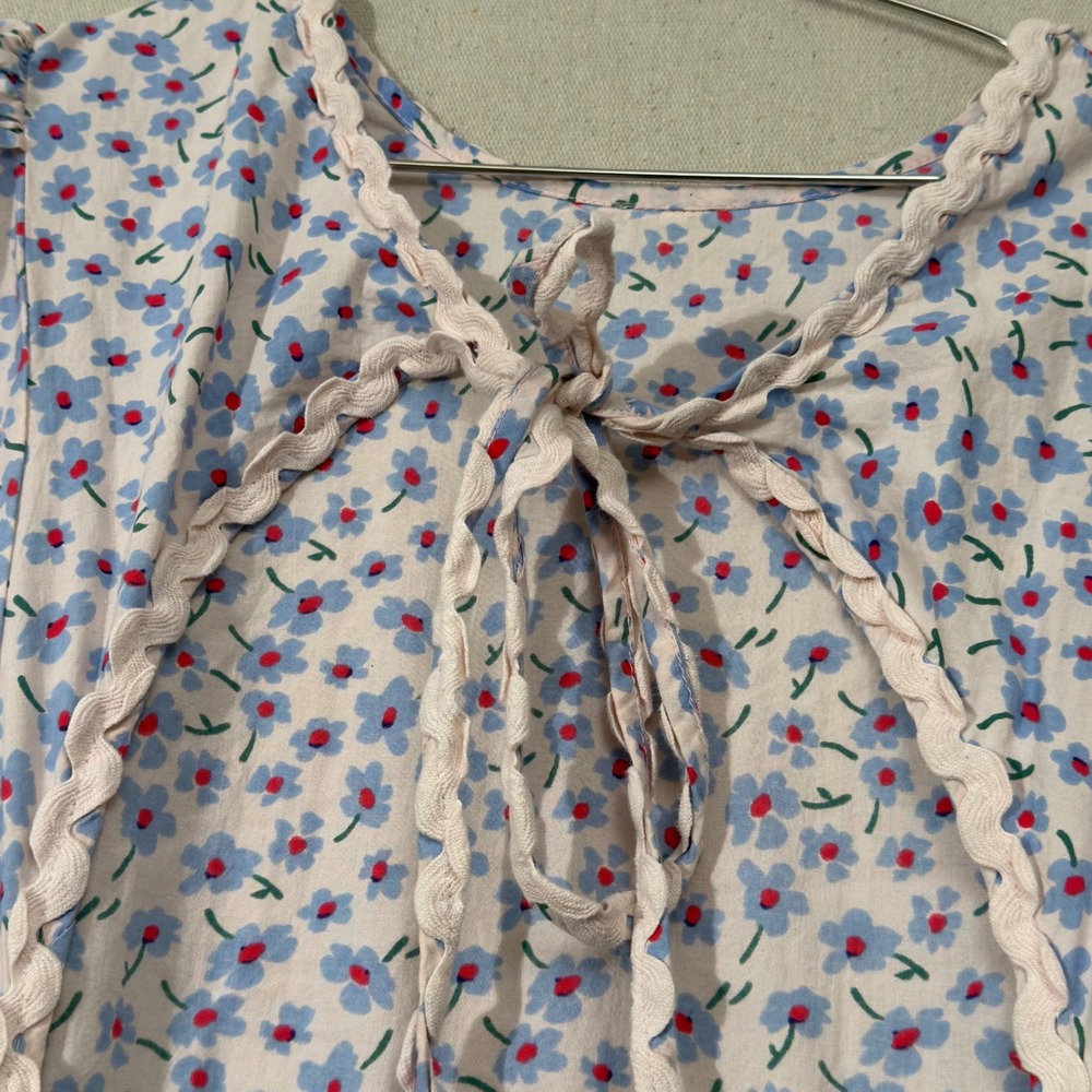 Damson Madder Greta Ditsy Floral Midi Dress UK 14 Pink Blue Puff Sleeve Pockets - Picture 13 of 13